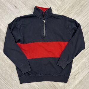 Brandy Melville John Galt Navy Blue and Red Quarter Zip Sweatshirt